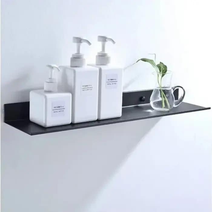Étagère Murale Murale de Salle de Bain en Promotion 15-50cm Sans Perçage Accessoires de Salle de Bain Étagère de Rangement Moderne pour Cuisine et Douche Noire