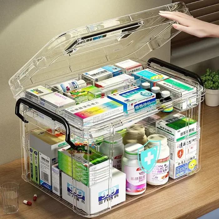 Grande boîte à médicaments transparente à double couche