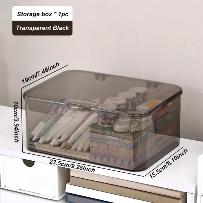 Boîte de rangement en plastique, boîte de rangement couverte, conteneur de rangement de bureau à couvercle rabattable, fournitures de bureau, papeterie, rangement de cosmétiques