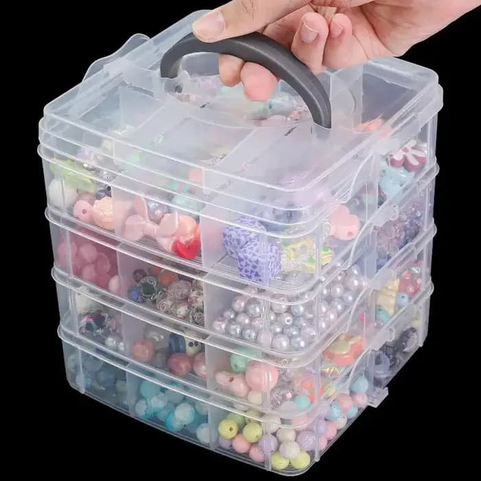 Boîte de rangement en plastique transparente à 3 niveaux et 18 compartiments réglables et empilables pour organiser les