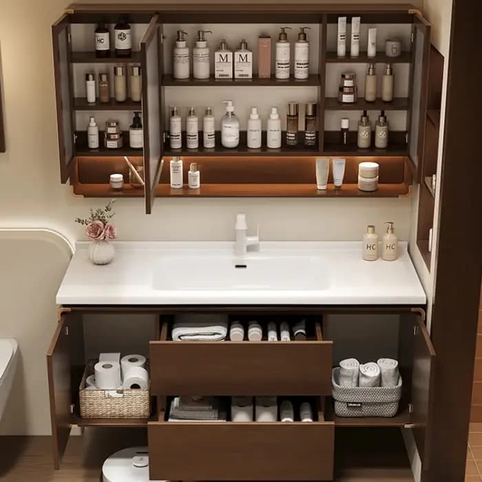Armoire de salle de bain à tiroir marron