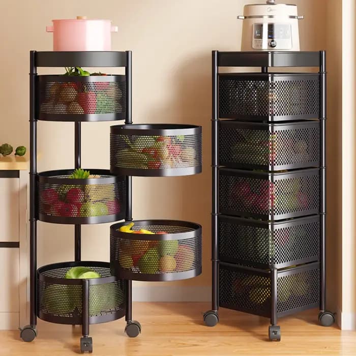 Étagère carrée de cuisine avec roulettes, chariot de rangement rotatif, étagère de cuisine pivotante à 3, 4 ou 5 niveaux, chariot pratique