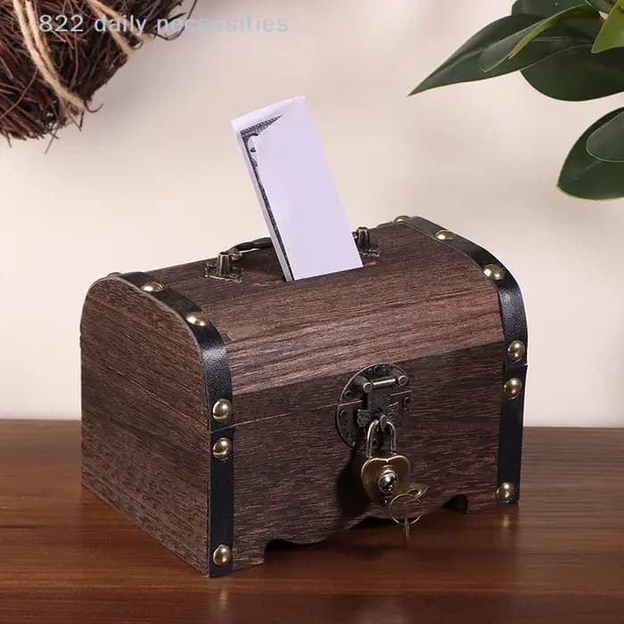 Coffre au trésor vintage avec serrure - Tirelire rétro et boîte de rangement pour la décoration intérieure
