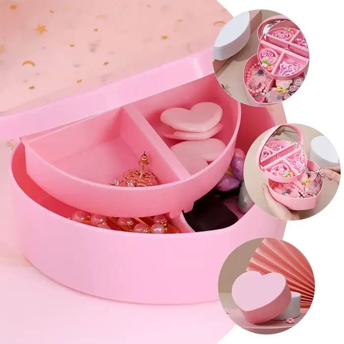 Boîte à bijoux en forme de cœur avec miroir de maquillage