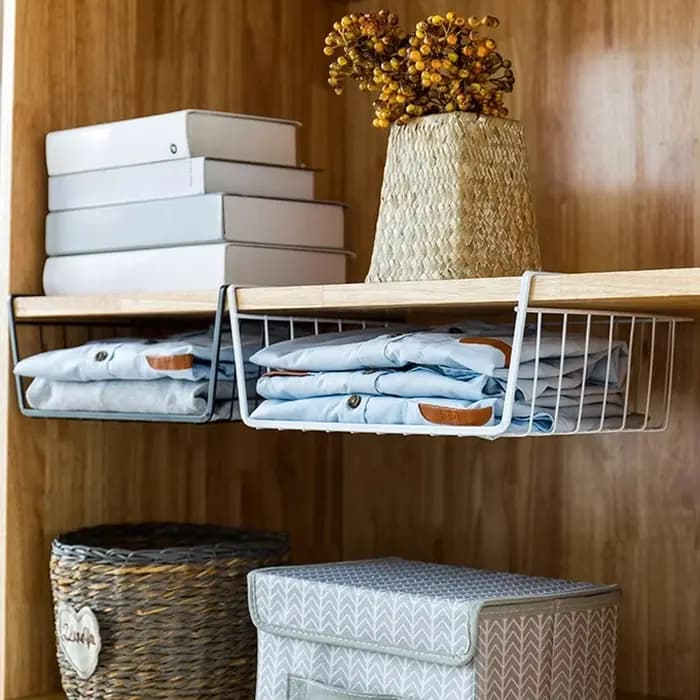 Étagère suspendue en fer sans perçage pour armoire de cuisine et séparateur de rangement sous table
