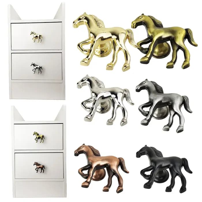 Poignée de meuble en forme de cheval, poignées antique or et argent pour armoires, placards, tiroirs, poignées de tiroir et de garde-robe en alliage de zinc