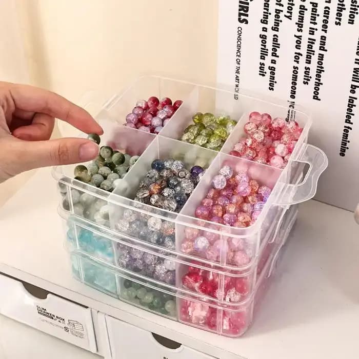 Boîte de rangement en plastique transparente à 3 niveaux et 18 compartiments réglables et empilables pour organiser les