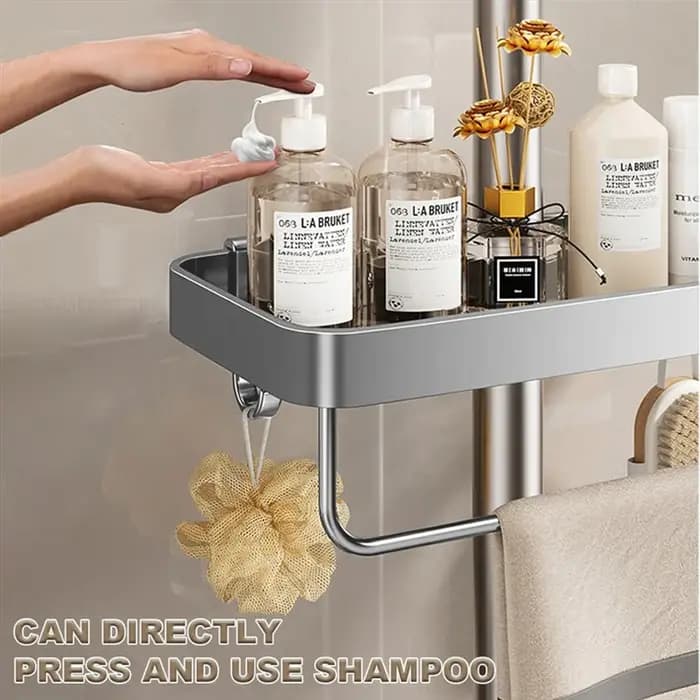 FLYY-étagère de douche en aluminium avec porte-serviettes, organisateur de salle de bain sans perceuse, support de rangement pour shampoing et Gel douche