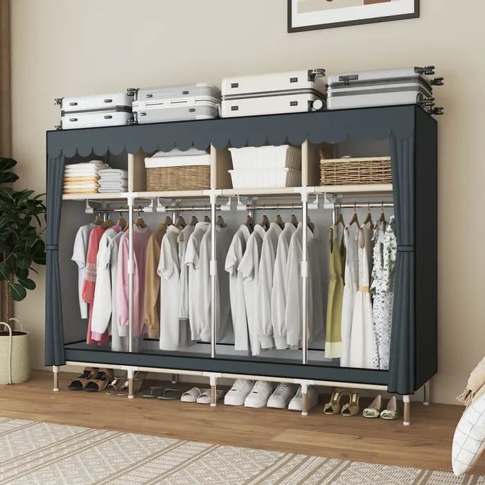 Placard de garde-robe portable autoportant avec 8 espaces de rangement pour familles