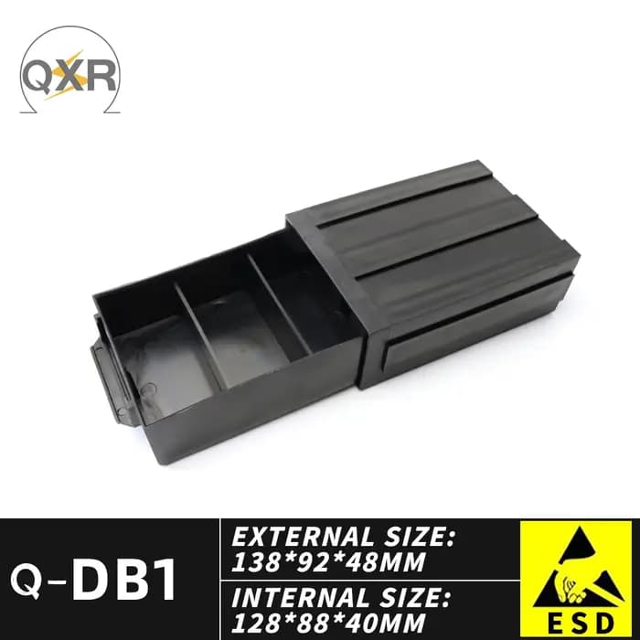 Boîtes à tiroirs Q-DB1 ESD 138x92x48mm, organisez des bacs en plastique noir de stockage conducteur antistatique SMD IC