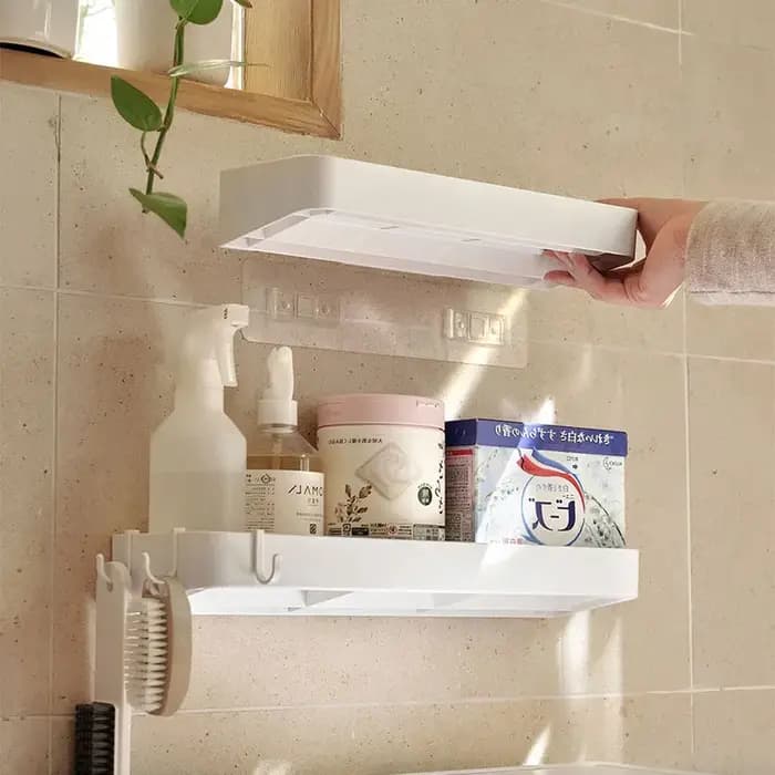 Étagère à cosmétiques de toilette blanche auto-adhésive