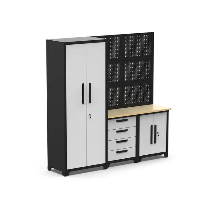 Système d'armoires d'atelier robustes modulaires | Poste de travail professionnelle de stockage de garage avec boîte à