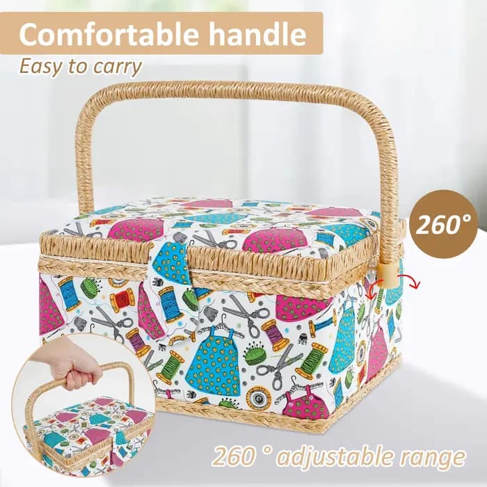 Panier à coudre avec plateau amovible