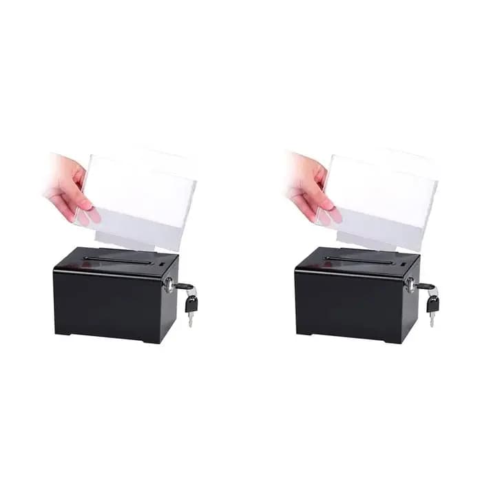 Boîte à dons et suggestions en acrylique blanc avec serrure et porte-panneau pour votes tombolas et collecte sécurisée en bureau ou école