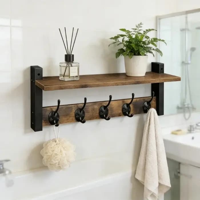 Porte-manteau mural en bois avec crochets