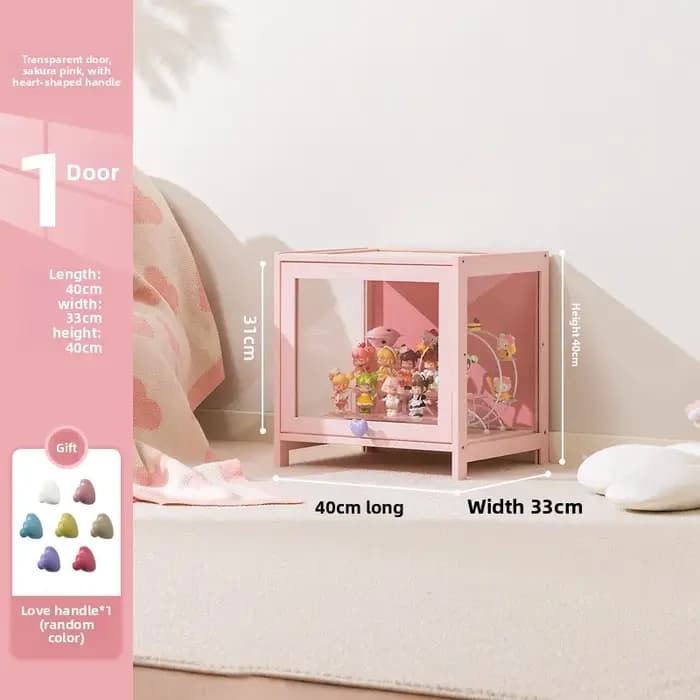 Vitrine de présentation multifonctionnelle en verre rose, anti-poussière, pour figurines et objets d