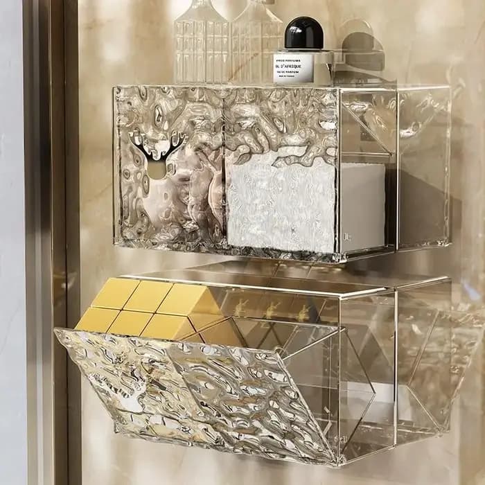 Organisateur de maquillage multifonctionnel avec motifs glacier : parfait pour le rangement dans la salle de bain sans trous de perçage