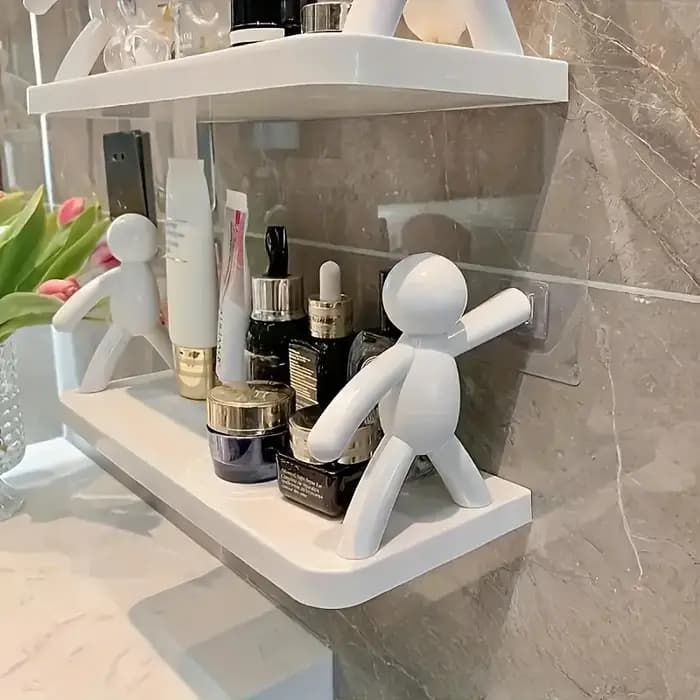 Étagères murales modernes en plastique avec figurines humanoïdes, support de rangement à plusieurs niveaux pour salle de bains, cuisine ou salle de bains, étagères de décoration