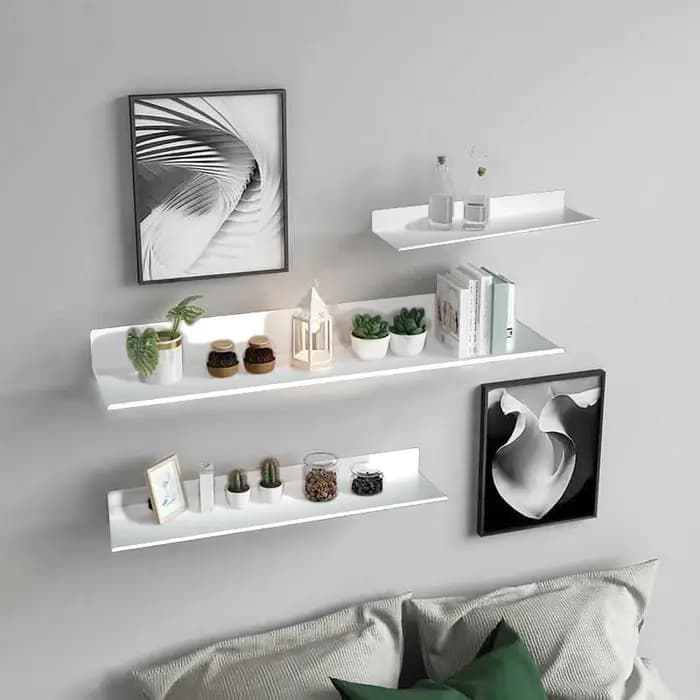 Étagères murales de décoration de chambre à coucher, sans perçage, salle de bain, bureau, salon, étagères flottantes en métal, stockage monocouche, livres de plantes