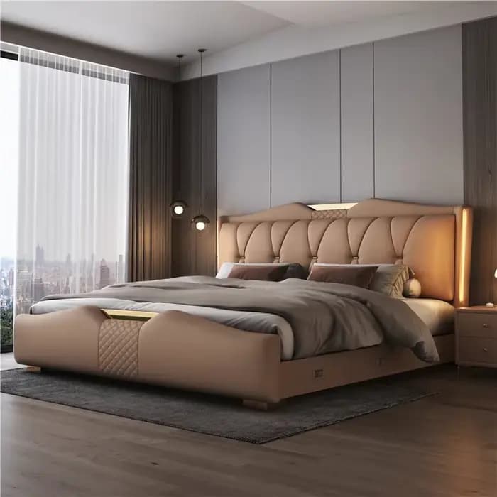 Lit double de luxe 200x220cm avec tête de lit