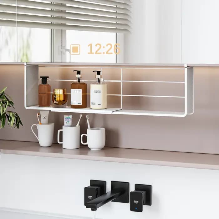 Boîte de rangement pour armoire miroir avec compartiments superposés, panier suspendu, armoire de salle de bain, étagère de rangement sous armoire, organisateur de salle de bain