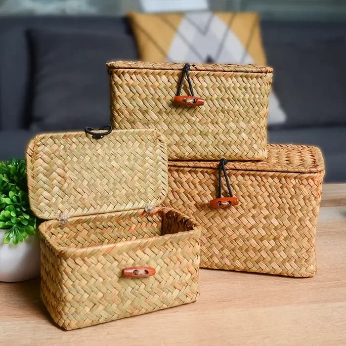 Mir rectangulaire en rotin tissé avec couvercle