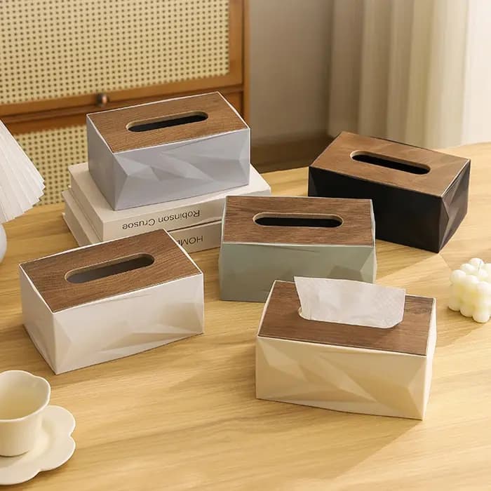 Boîte à mouchoirs de grande capacité avec couvercle en bois