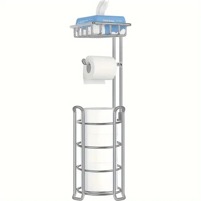 Porte-rouleau de papier toilette, étagère de salle de bain verticale en métal, support de rangement
