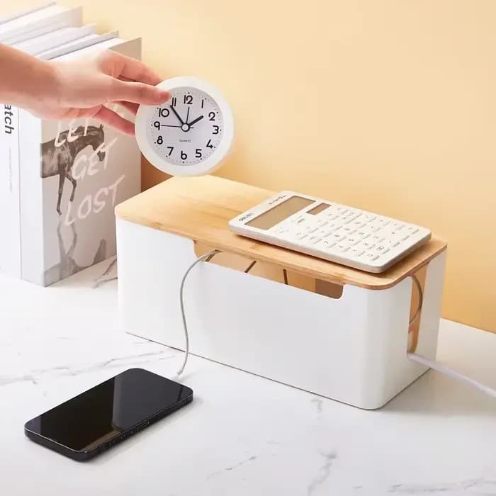 Boîte de rangement de câbles de bureau en bois