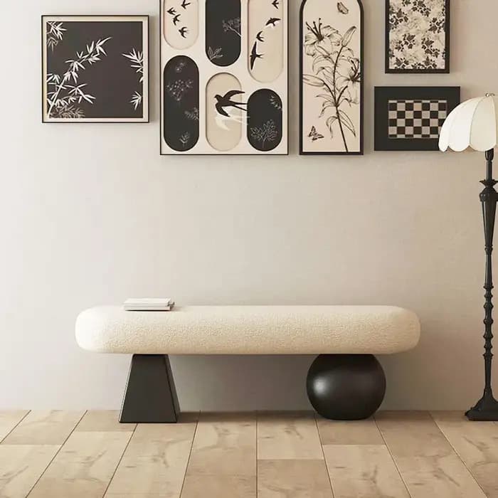 Banc d'entrée Art Déco moderne avec rembourrage Bouclé