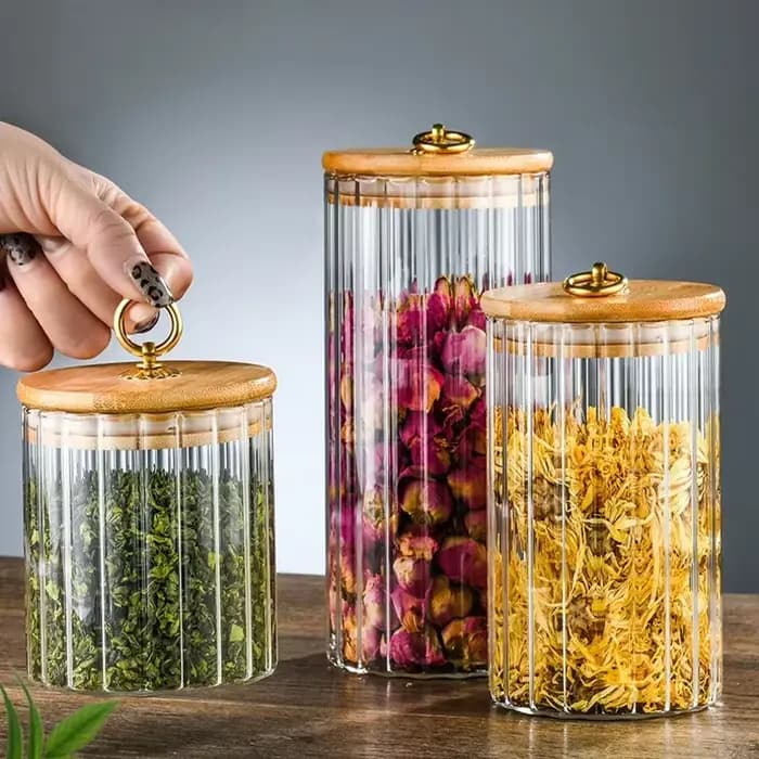 Bocal Alimentaire en Verre avec Couvercle en Bambou Scellé