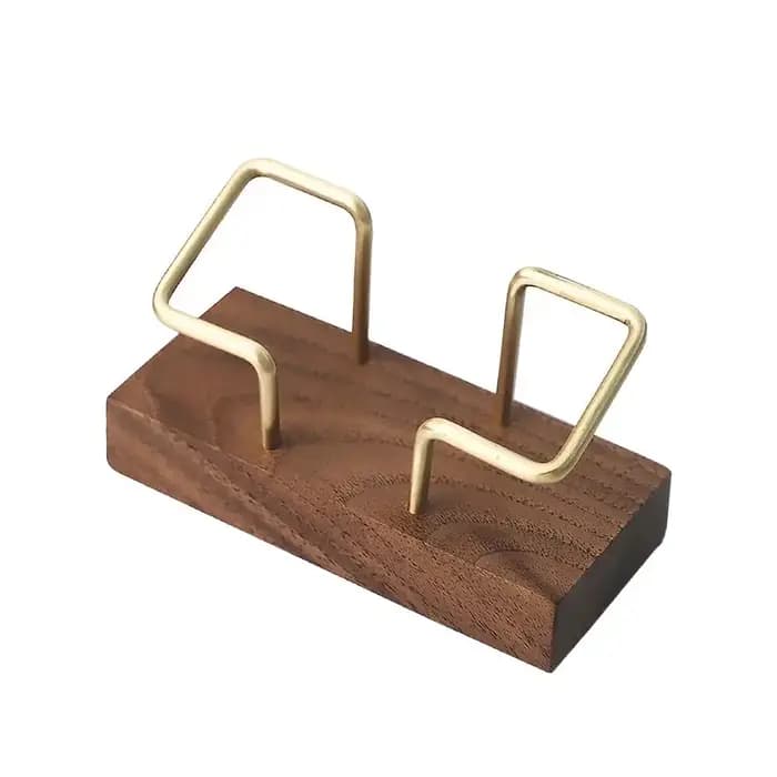 Présentoir de table pour cartes de visite en bois de noyer et hêtre
