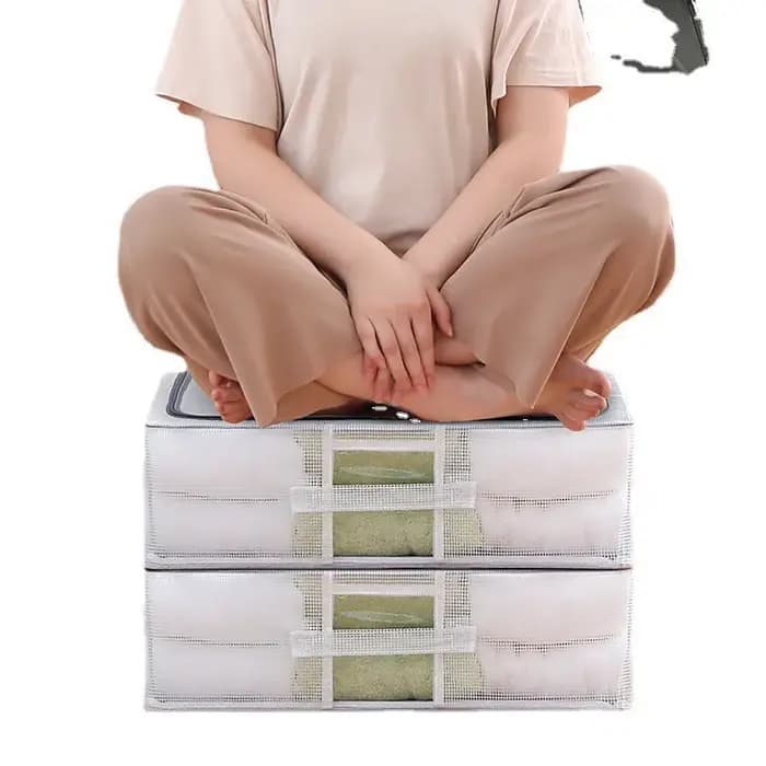 Cadre en acier épaissi PVC Transparent grande capacité sous le lit boîte de rangement tissu Art résistant à l'humidité