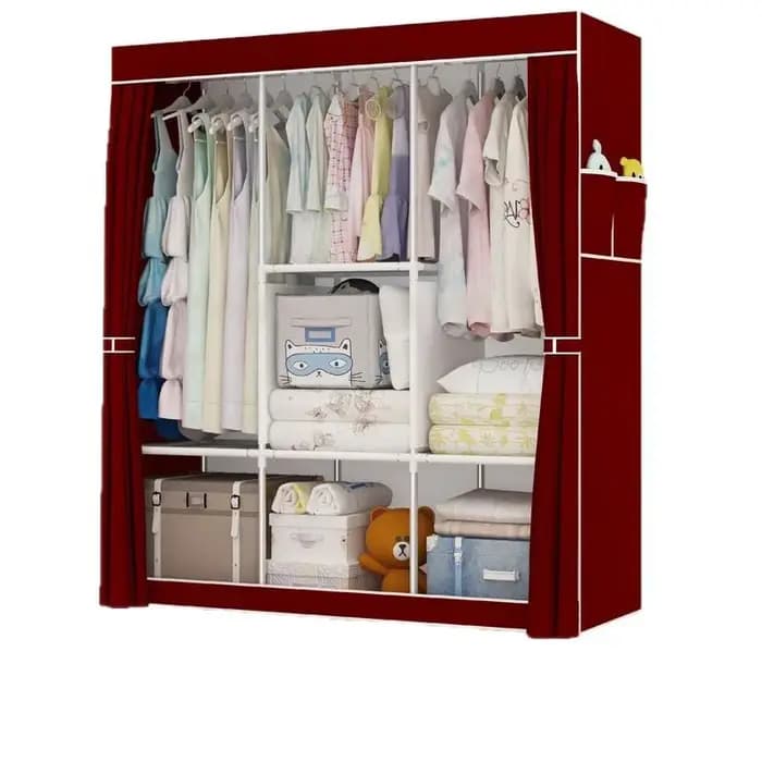 Armoire portable d'intérieur, modèle anti-poussière pour suspendre les vêtements, avec 2 barres de suspension et 7 étagères de rangement, un article indispensable pour l'organisation de la maison, peu