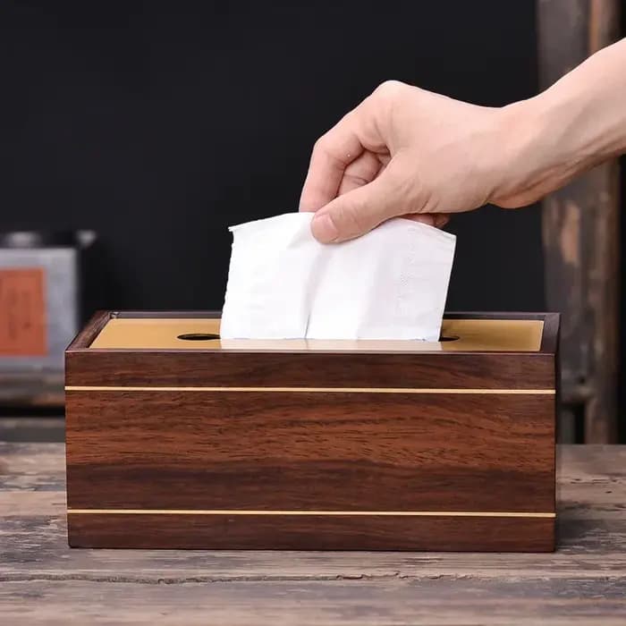 Boîte à mouchoirs en ébène avec incrustation de laiton, boîte de rangement en bois massif de Style chinois, accessoire décoratif rétro haut de gamme pour la maison