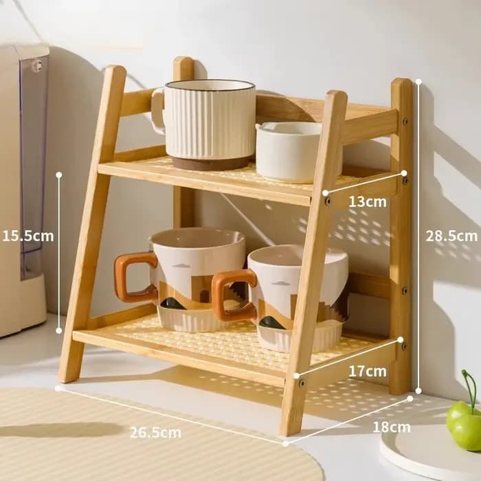 Étagère de rangement rétro en bambou à 2 niveaux, organisateur de comptoir, étagère de cuisine stabl