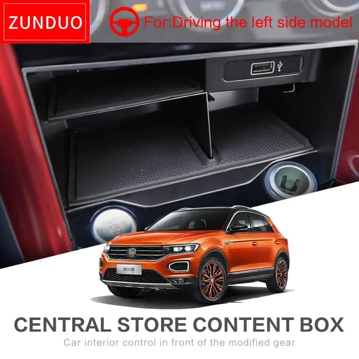 ZUNDUO – boîte de rangement centrale de voiture pour T-ROC 2017 – 2021, Console de rangement TROC T