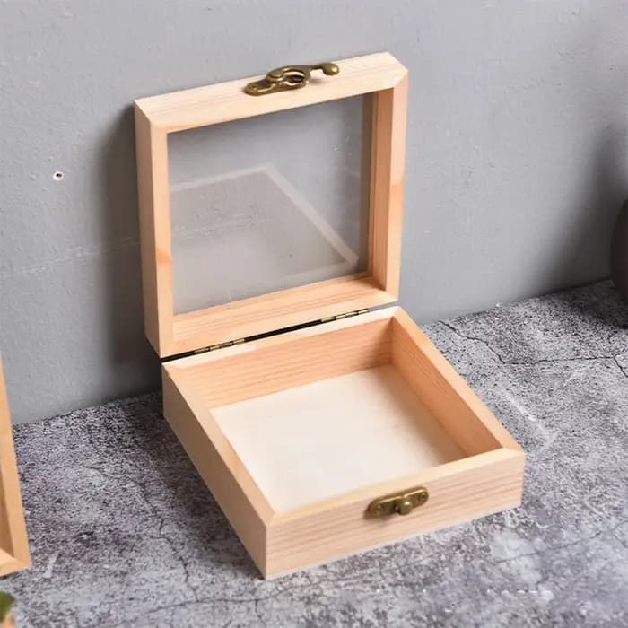 Boîtes de rangement carrées à charnière en bois