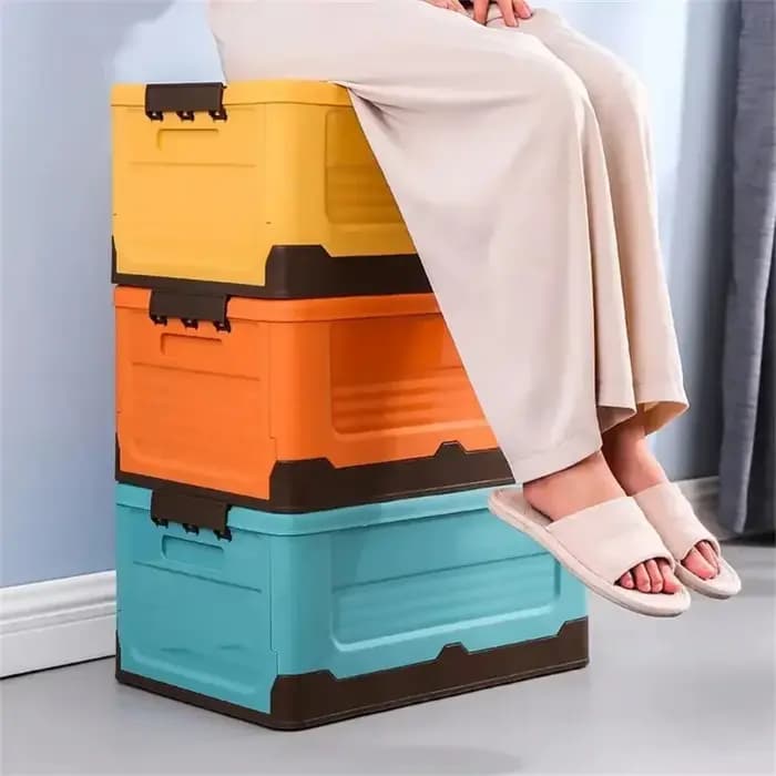 Boîte de rangement en plastique pliable avec couvercle