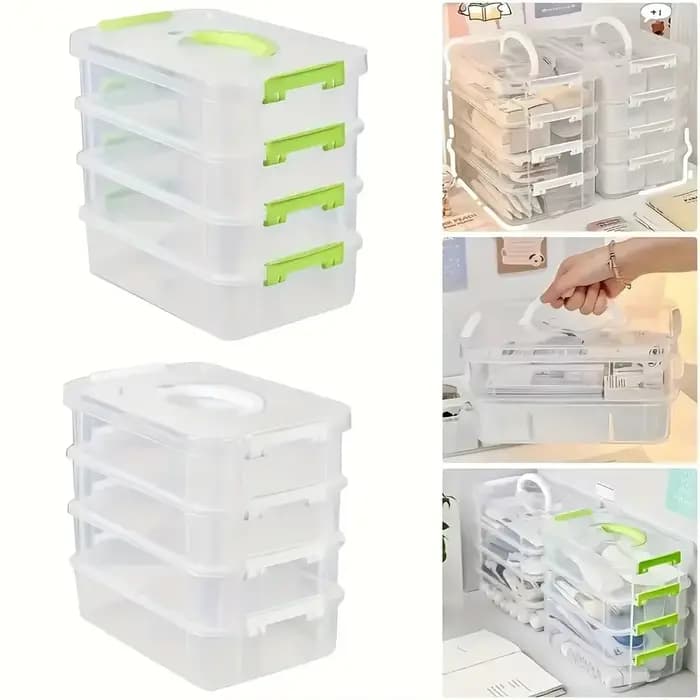 Boîte de rangement en plastique transparent à 4 couches