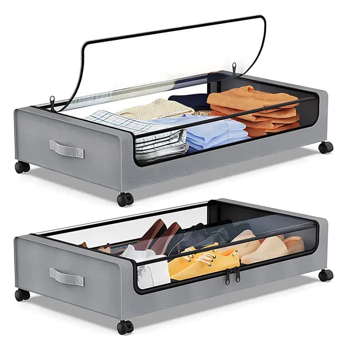 Conteneur de rangement sous lit avec couvercles et roulettes