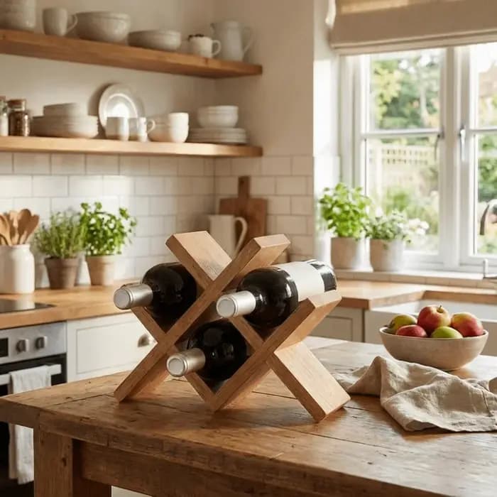 Porte-bouteilles en bois massif pour 4 bouteilles