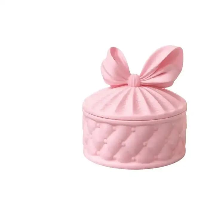 Boîte de rangement pour bijoux de style girly avec nœud, boîte à bijoux ronde anti-poussière, excellent cadeau de décoration de bureau, convient aux filles.