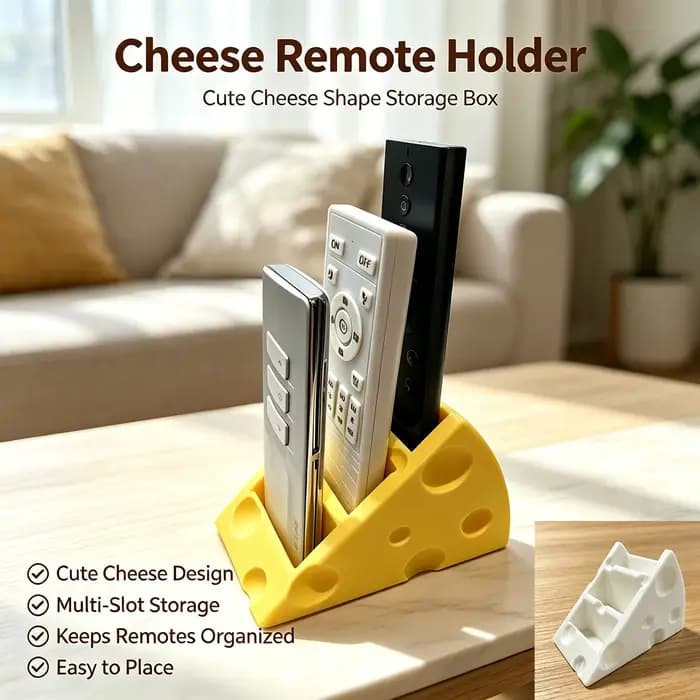 Boîte de rangement pour télécommandes en forme de fromage, support de rangement multi-compartiments pour télécommandes de bureau, support de téléphone mignon en forme de fromage