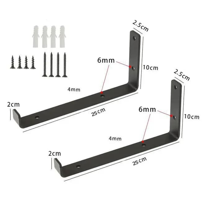 1 paire (2 pièces) supports d'étagère muraux noirs Support avec vis en forme de L