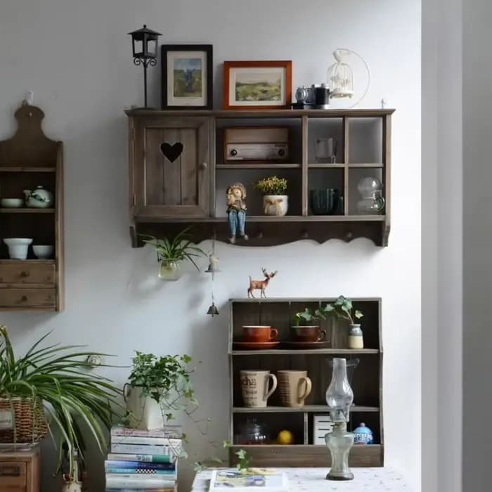 Armoire de rangement montée sur étagère murale en bois massif