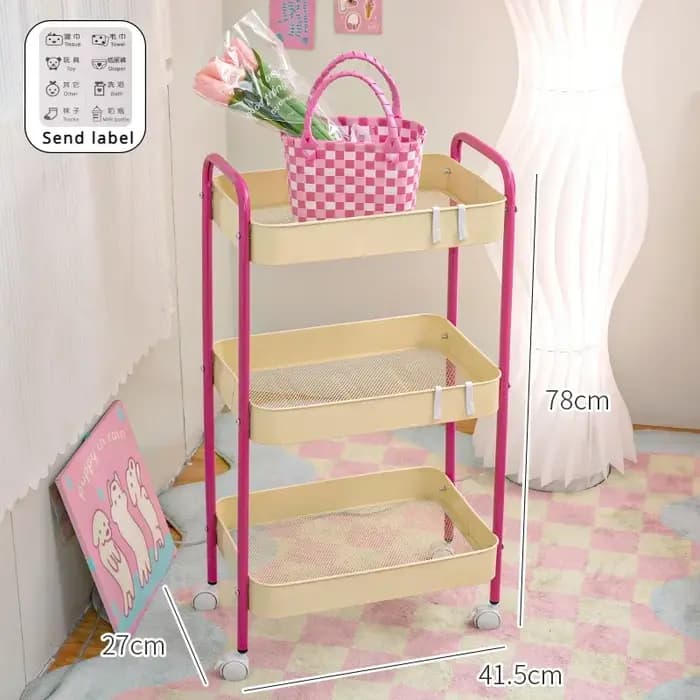 Étagère de rangement pour chariot de couleur contrastée à 3 niveaux, chariot mobile multicouche, sup