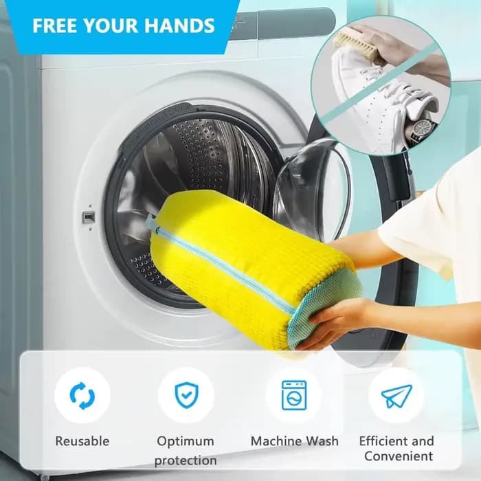 Sac de Machine à laver les chaussures Durable pour tous les Types de chaussures-jaune avec fermeture éclair bleue