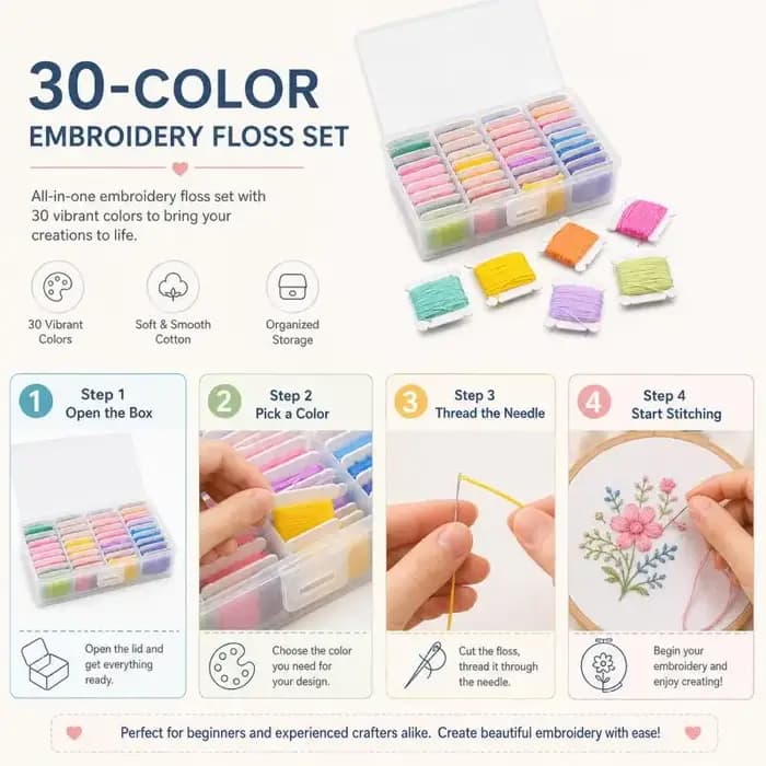 1 à 10 boîtes de fil à broder 36 couleurs avec boîte de rangement