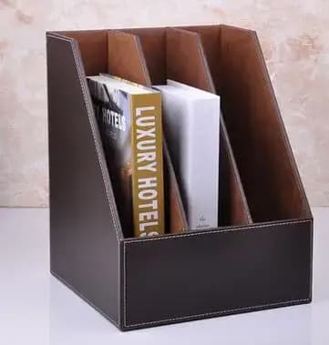 Support de stockage créatif à trois rangées en cuir PU, cadre de données de fichiers de documents de